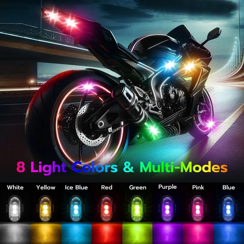 Mcbazel 4 Pcs Wireless Rechargeable Magnetic LED Strobe Lights, 8-Colors USB Waterproof Anti-Collision LED Car Flashing Warning Light with Remote Control for Cars, RC Cars, Bikes, Motorcycles - Image 3